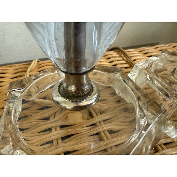 Vintage 60's Pair Small Table Lamps Purple Stacked Lucite Clear Glass - Picture 8 of 16